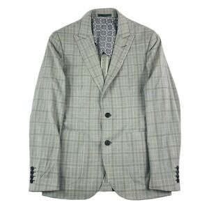 Hardy Amies Gray Blue Checked Pure Wool Portugal Mens Blazer Size 38R NWOT